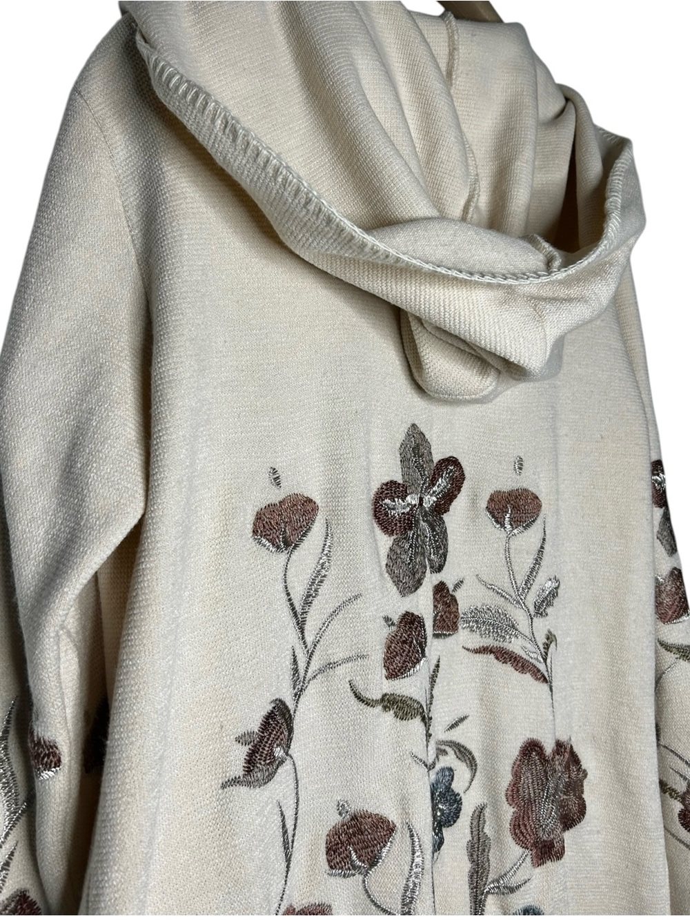 Johnny Was Biya Embroidered Floral Hooded Open Front Cardigan Medium - Picture 7 of 16